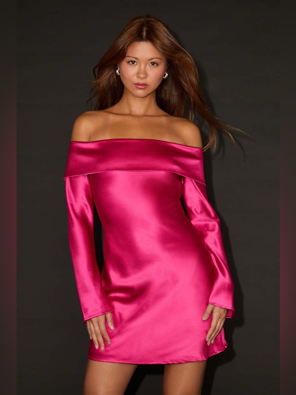 NWT Lulus Luxurious Vision Berry Pink Satin Off-the-Shoulder Mini Dress Size XL